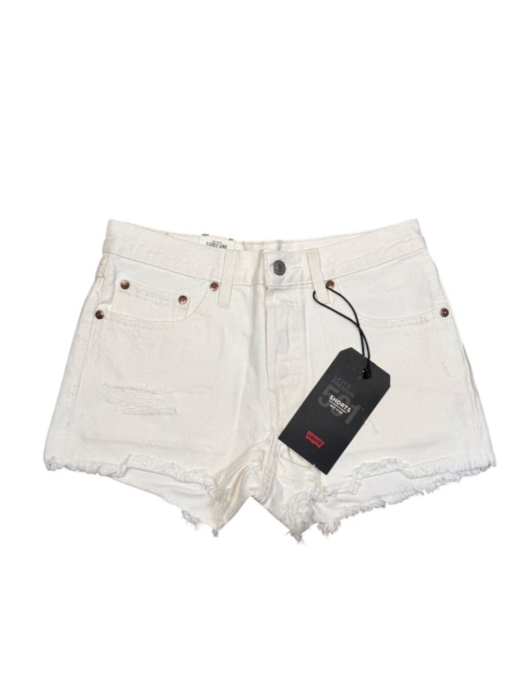 Levi’s 501 Premium Mid-Rise White Denim Shorts Womens Size 26 Frayed Hem Distres